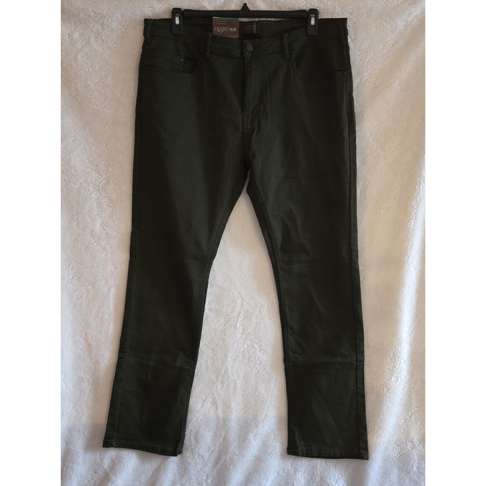 Jachs New York 38×32 Mens Dark Green Pants Straight Fit Comfort Stretch Mid-Rise